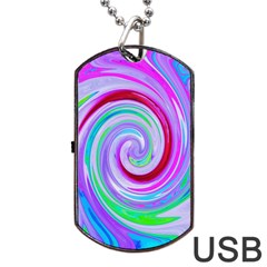 Groovy Abstract Red Swirl On Purple And Pink Dog Tag Usb Flash (two Sides) by myrubiogarden