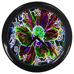 Abstract Garden Peony In Black And Blue Wall Clock (black) by myrubiogarden