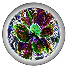 Abstract Garden Peony In Black And Blue Wall Clock (silver)