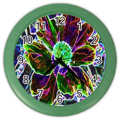 Abstract Garden Peony In Black And Blue Color Wall Clock by myrubiogarden