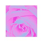 Perfect Hot Pink And Light Blue Rose Detail Small Satin Scarf (Square) Front