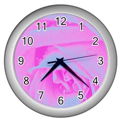 Perfect Hot Pink And Light Blue Rose Detail Wall Clock (silver) by myrubiogarden