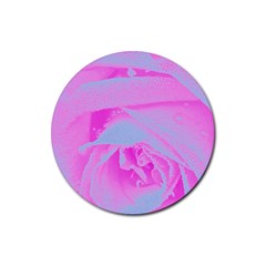 Perfect Hot Pink And Light Blue Rose Detail Rubber Round Coaster (4 Pack)  by myrubiogarden