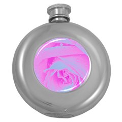 Perfect Hot Pink And Light Blue Rose Detail Round Hip Flask (5 Oz) by myrubiogarden
