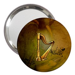 Wonderful Golden Harp On Vintage Background 3  Handbag Mirrors by FantasyWorld7