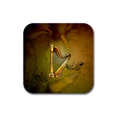 Wonderful Golden Harp On Vintage Background Rubber Square Coaster (4 Pack)  by FantasyWorld7