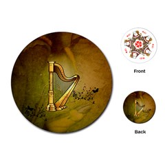 Wonderful Golden Harp On Vintage Background Playing Cards (round) by FantasyWorld7