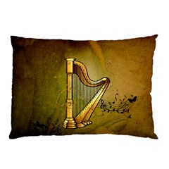 Wonderful Golden Harp On Vintage Background Pillow Case by FantasyWorld7