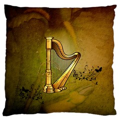 Wonderful Golden Harp On Vintage Background Large Cushion Case (one Side) by FantasyWorld7