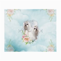 Cute Little Maltese With Flowers Small Glasses Cloth by FantasyWorld7