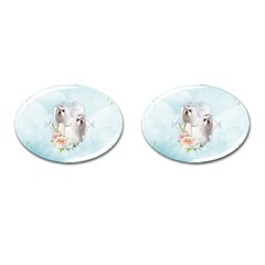 Cute Little Maltese With Flowers Cufflinks (oval) by FantasyWorld7