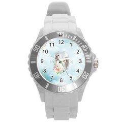 Cute Little Maltese With Flowers Round Plastic Sport Watch (l) by FantasyWorld7