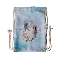 Cute Little Maltese With Flowers Drawstring Bag (small)