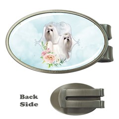 Cute Little Maltese With Flowers Money Clips (oval)  by FantasyWorld7