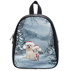 Christmas, Cute Dogs And Squirrel With Christmas Hat School Bag (small) by FantasyWorld7