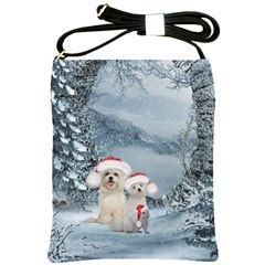 Christmas, Cute Dogs And Squirrel With Christmas Hat Shoulder Sling Bag by FantasyWorld7