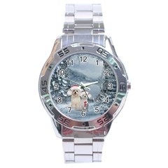 Christmas, Cute Dogs And Squirrel With Christmas Hat Stainless Steel Analogue Watch by FantasyWorld7
