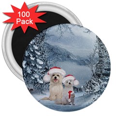 Christmas, Cute Dogs And Squirrel With Christmas Hat 3  Magnets (100 Pack) by FantasyWorld7