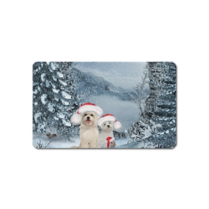 Christmas, Cute Dogs And Squirrel With Christmas Hat Magnet (Name Card)