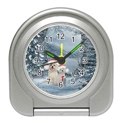 Christmas, Cute Dogs And Squirrel With Christmas Hat Travel Alarm Clock