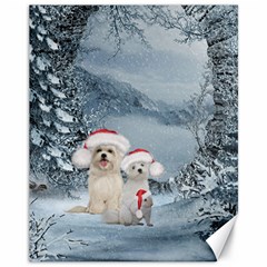 Christmas, Cute Dogs And Squirrel With Christmas Hat Canvas 11  X 14  by FantasyWorld7