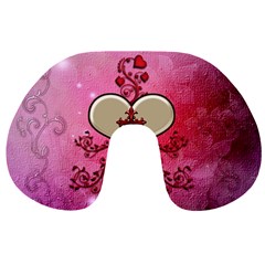 Wonderful Hearts With Floral Elements Travel Neck Pillows by FantasyWorld7