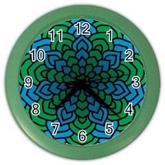 Green Blue Mandala Vector Color Wall Clock by Alisyart