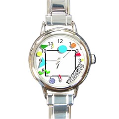 Abstract Geometric Triangle Dots Border Round Italian Charm Watch