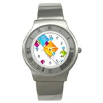 Colorful Abstract Geometric Squares Stainless Steel Watch Front