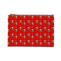 Trump Wrait Pattern Make Christmas Great Again Maga Funny Red Gift With Snowflakes And Trump Face Smiling Cosmetic Bag (large) by snek