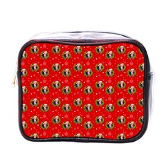 Trump Wrait Pattern Make Christmas Great Again Maga Funny Red Gift With Snowflakes And Trump Face Smiling Mini Toiletries Bag (one Side) by snek