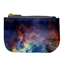 Lagoon Nebula Interstellar Cloud Pastel Pink, Turquoise And Yellow Stars Large Coin Purse by genx