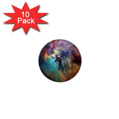 Lagoon Nebula Interstellar Cloud Pastel Pink, Turquoise And Yellow Stars 1  Mini Buttons (10 Pack) 