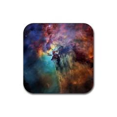 Lagoon Nebula Interstellar Cloud Pastel Pink, Turquoise And Yellow Stars Rubber Square Coaster (4 Pack)  by genx