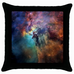 Lagoon Nebula Interstellar Cloud Pastel Pink, Turquoise And Yellow Stars Throw Pillow Case (black)