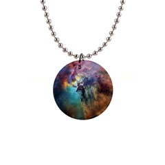 Lagoon Nebula Interstellar Cloud Pastel Pink, Turquoise And Yellow Stars 1  Button Necklace by genx