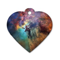 Lagoon Nebula Interstellar Cloud Pastel Pink, Turquoise And Yellow Stars Dog Tag Heart (one Side)