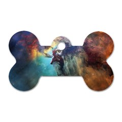 Lagoon Nebula Interstellar Cloud Pastel Pink, Turquoise And Yellow Stars Dog Tag Bone (one Side)