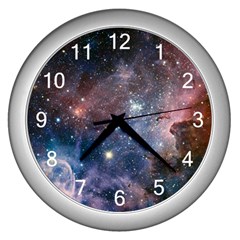 Carina Nebula Ngc 3372 The Grand Nebula Pink Purple And Blue With Shiny Stars Astronomy Wall Clock (silver) by genx