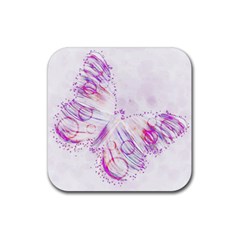 Colorful Butterfly Purple Rubber Coaster (square) 