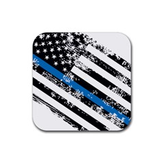 Usa Flag The Thin Blue Line I Back The Blue Usa Flag Grunge On White Background Rubber Coaster (square)  by snek