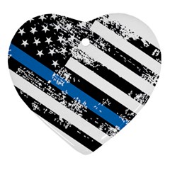 Usa Flag The Thin Blue Line I Back The Blue Usa Flag Grunge On White Background Heart Ornament (two Sides) by snek