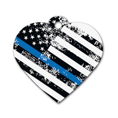 Usa Flag The Thin Blue Line I Back The Blue Usa Flag Grunge On White Background Dog Tag Heart (two Sides) by snek