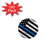 Usa Flag The Thin Blue Line I Back The Blue Usa Flag Grunge On Black Background 1  Mini Buttons (100 Pack)  by snek