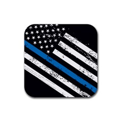 Usa Flag The Thin Blue Line I Back The Blue Usa Flag Grunge On Black Background Rubber Coaster (square)  by snek