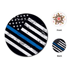 Usa Flag The Thin Blue Line I Back The Blue Usa Flag Grunge On Black Background Playing Cards (round) by snek