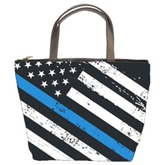 Usa Flag The Thin Blue Line I Back The Blue Usa Flag Grunge On Black Background Bucket Bag by snek