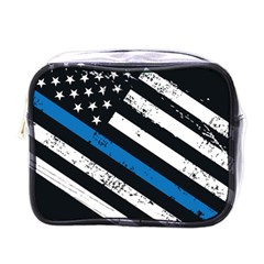 Usa Flag The Thin Blue Line I Back The Blue Usa Flag Grunge On Black Background Mini Toiletries Bag (one Side) by snek