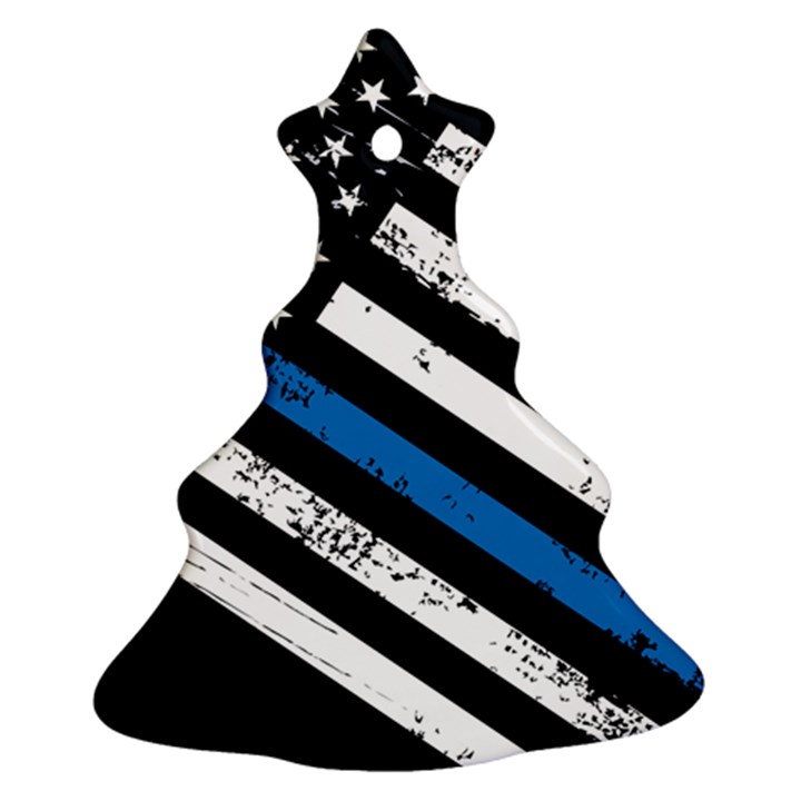 USA Flag The thin blue line I back the blue USA Flag Grunge on black background Christmas Tree Ornament (Two Sides)