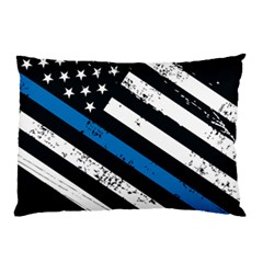 Usa Flag The Thin Blue Line I Back The Blue Usa Flag Grunge On Black Background Pillow Case (two Sides) by snek